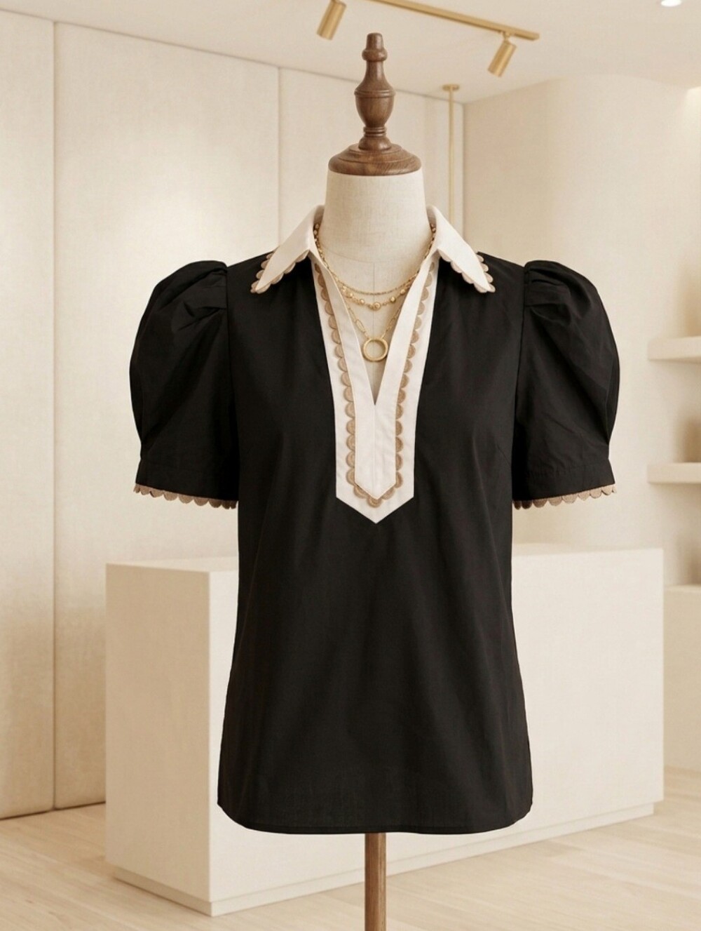 Lovesoft Black Ric Rac Trim Collar Blouse – Sizes  Medium